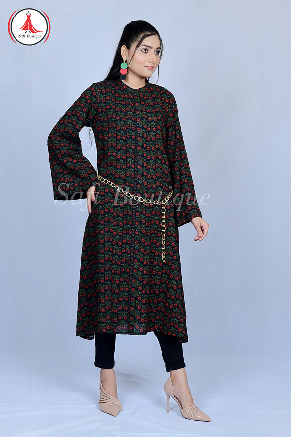 Lelan Printed Women's Long Shirt with Gorgeous Golden Belt