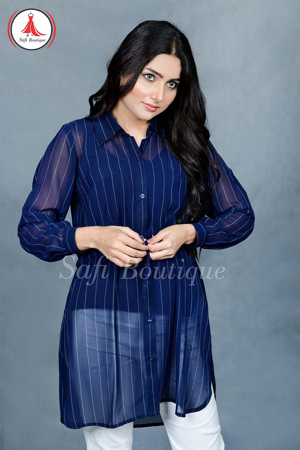 Elegant Chiffon Lining Ladies Shirt with Atal half sleeves lining